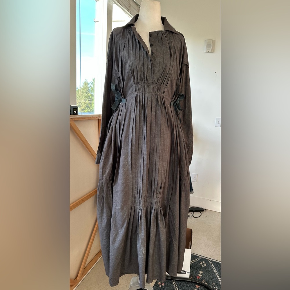 Issey Miyake Long Sleeve Dress - Dark Gray/Green